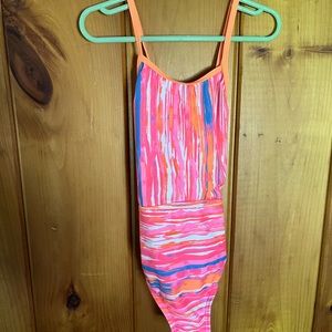 Little girl Tye dye print one piece swimsuit.